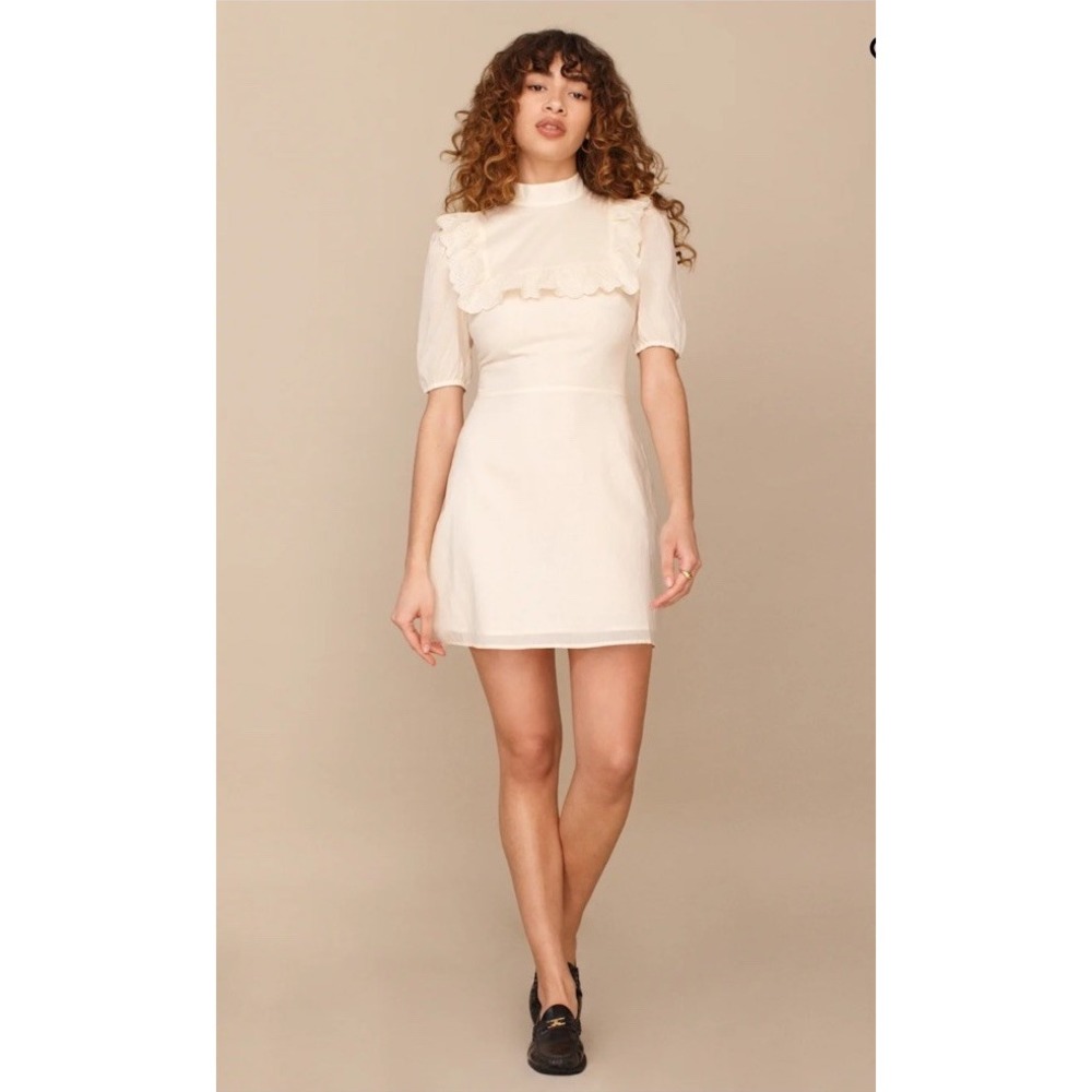 reformation‎ Bradley Dress Mini Short Sleeve Size 6 Ivory Organic Cotton